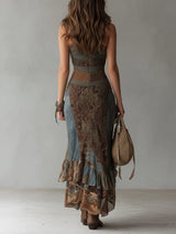 Ethnic-Style Printed One-Shoulder Maxi Dress with High Slit