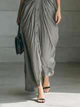 Zéphyrine | Pleated Maxi Dress with Lapel Collar