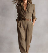 Célia | Brown Check Jumpsuit with Utility Details