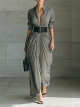 Zéphyrine | Pleated Maxi Dress with Lapel Collar