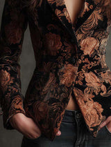 Séraphine | Black & Bronze Floral Tailored Blazer