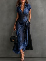 Red Black Abstract Print Wrap Midi Dress