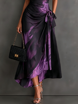 Red Black Abstract Print Wrap Midi Dress