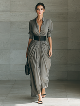 Zéphyrine | Pleated Maxi Dress with Lapel Collar