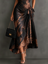 Red Black Abstract Print Wrap Midi Dress