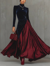 Lucrèce | Long Two-Tone Velvet & Satin Dress