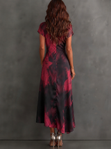 Red Black Abstract Print Wrap Midi Dress