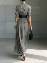 Zéphyrine | Pleated Maxi Dress with Lapel Collar