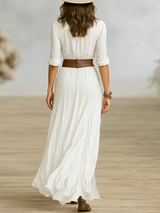 Liliane | Pleated Linen-Blend Maxi Dress with Reverse Collar