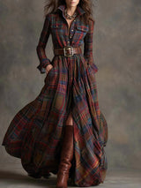Béatrice | Plaid Maxi Dress with Belt