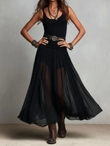 Black Sleeveless Tank Top With Tulle Skirt Maxi Dress