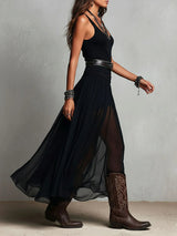 Black Sleeveless Tank Top With Tulle Skirt Maxi Dress