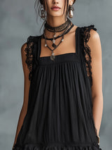Pauline | Robe Mini Transparente à Pois, Volants et Bordure en Dentelle Noire
