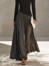 Black And Gray Two-tone Patchwork Draped Neckline Pleated Maxi Dress