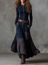 Hortense | Navy Suede-Effect Maxi Dress with Belt