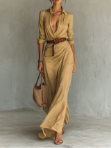 Victorie | Long Flowing Wrap-Collar Dress