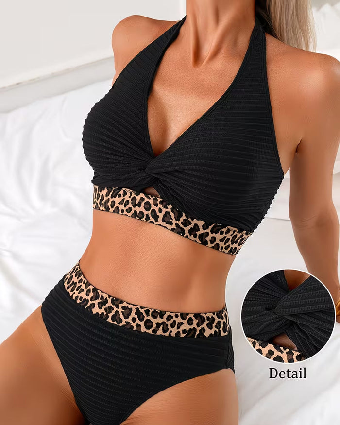Marguerite | Bikini Côtelé Colorblock Léopard