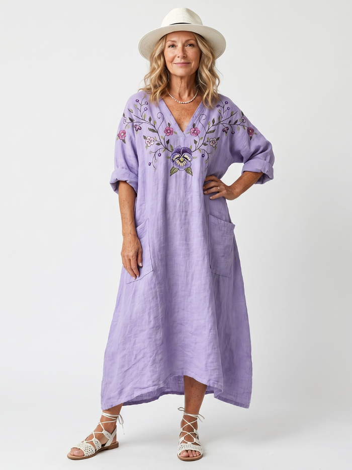 Idoine | Robe Midi Fleurie à Grandes Poches