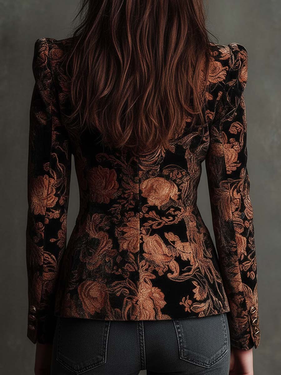 Séraphine | Black &amp; Bronze Floral Tailored Blazer