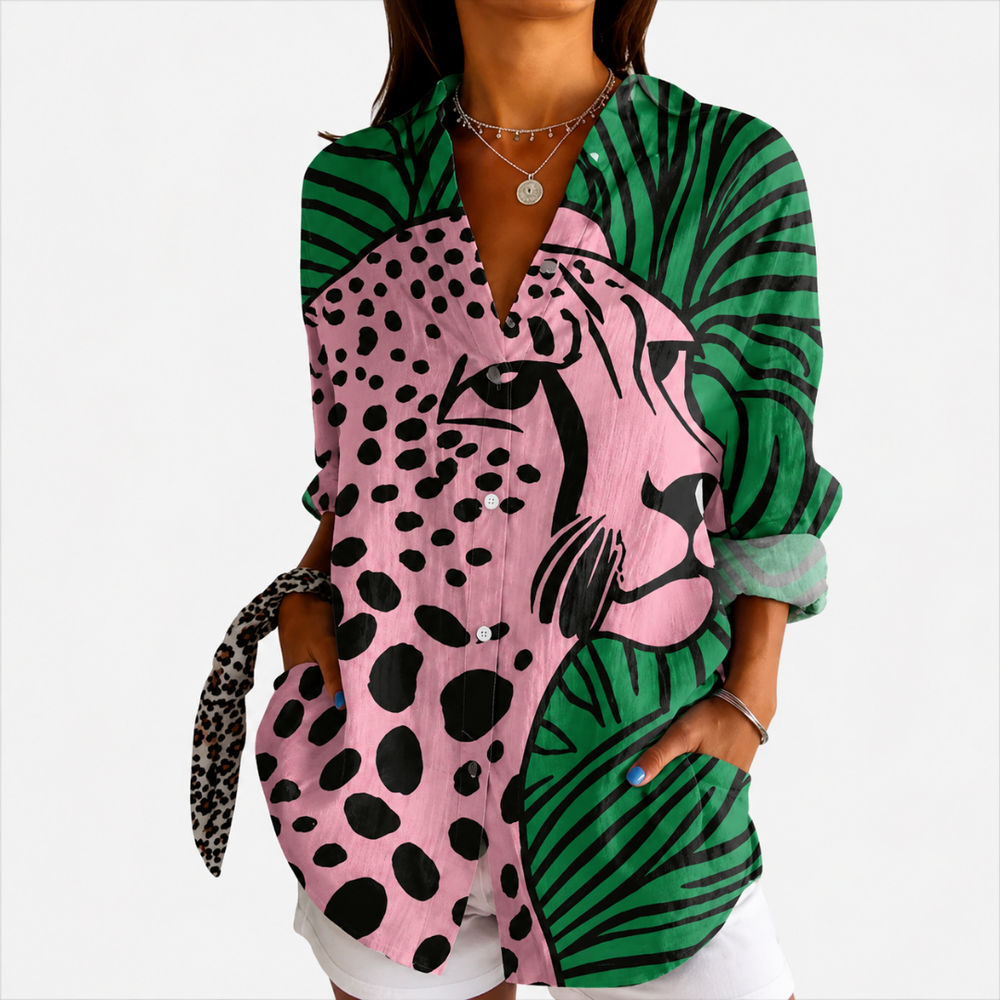 Odile | Bluse à Motif Léopard Tropical