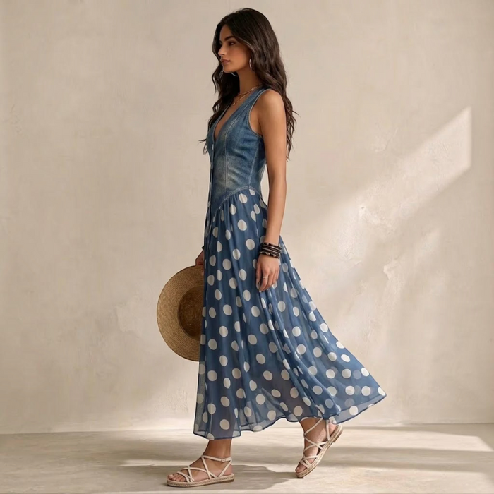 Eudoxie | Robe Midi à Pois et Col en V