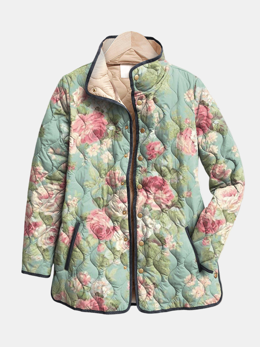 Claire | Sage Green Antique Rose Quilted Jacket