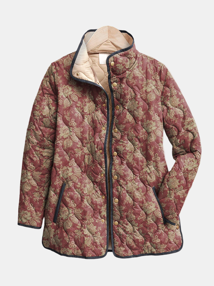 Sophie | Plum & Gold Damask Quilted Jacket