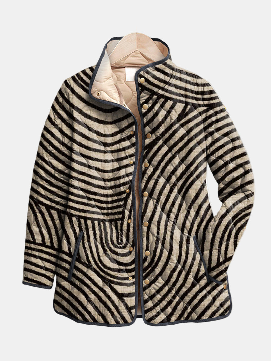 Léandra | Linen & Black Circles Quilted Jacket