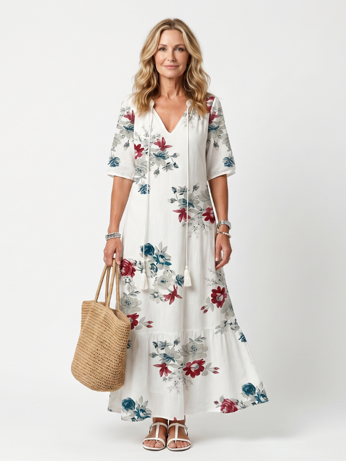 Maeva | Robe Midi Fleurie Éparse à Lanières