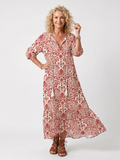 Nadine | Robe Midi à Motif Ornemental et Lanières