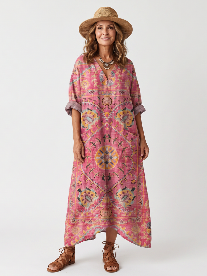 Reine | Robe Midi à Motif Abstrait et Poches