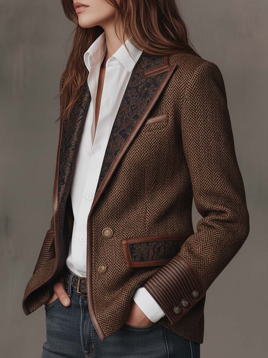 Gisèle | Chevron Print Paneled Blazer