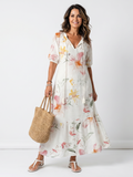 Violaine | Robe Midi Fleurie à Étages et Lanières