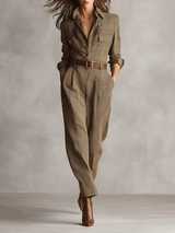 Célia | Brown Check Jumpsuit with Utility Details