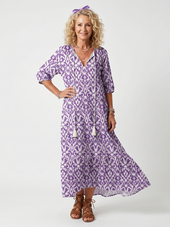 Irène | Robe Midi Imprimée à Lanières