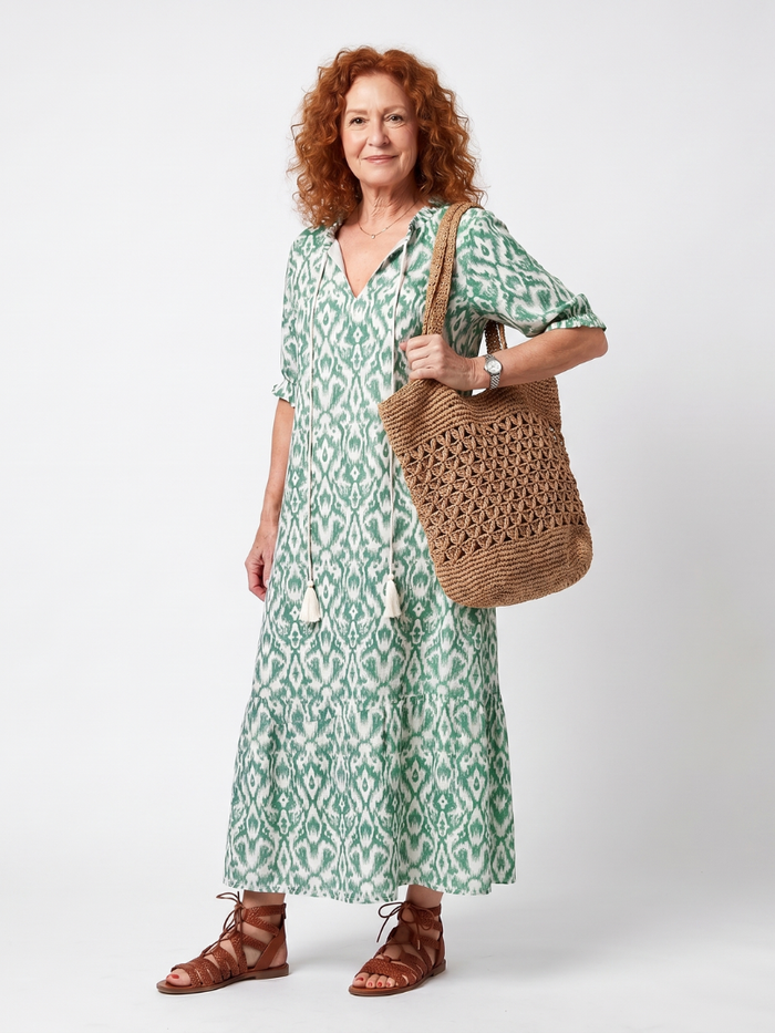 Emmanuelle | Robe Midi à Motif et Col en V