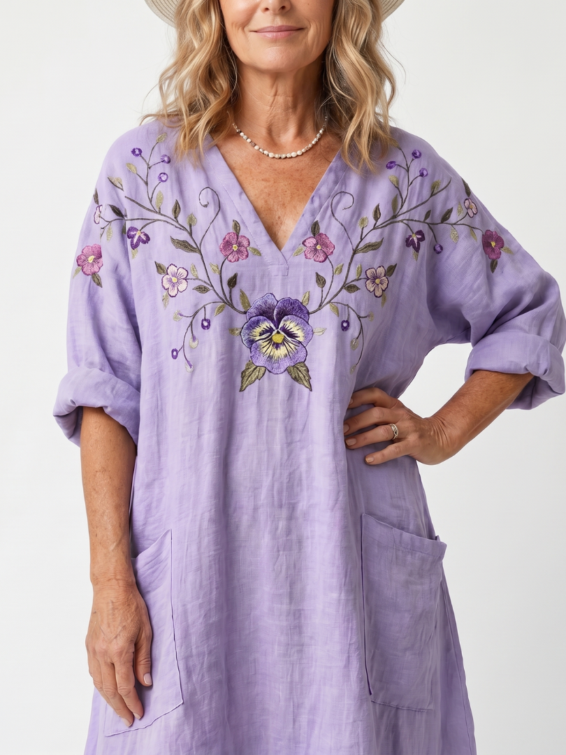 Idoine | Robe Midi Fleurie à Grandes Poches