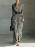 Zéphyrine | Pleated Maxi Dress with Lapel Collar