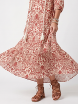 Nadine | Robe Midi à Motif Ornemental et Lanières