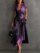 Red Black Abstract Print Wrap Midi Dress