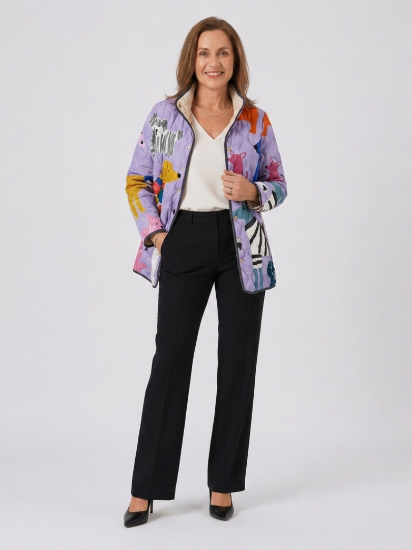 Michèle | Lilac Dog Print Quilted Jacket