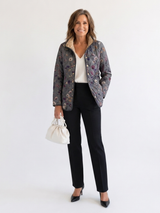 Nathalie | Pressed Flowers Grey Quilted Jacket