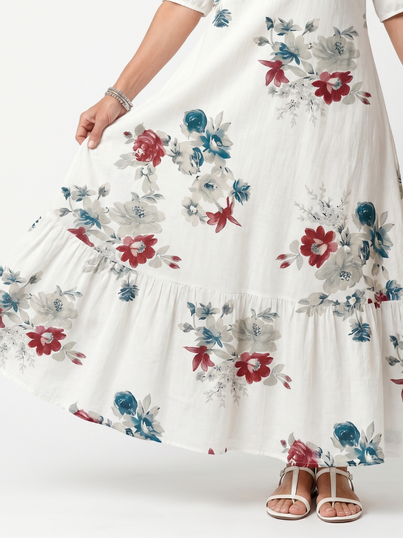 Maeva | Robe Midi Fleurie Éparse à Lanières