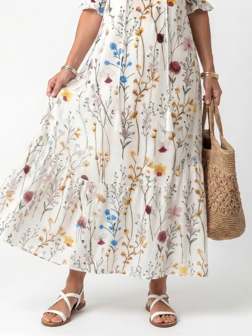 Zéphyrine | Robe Midi Fleurie à Lanières