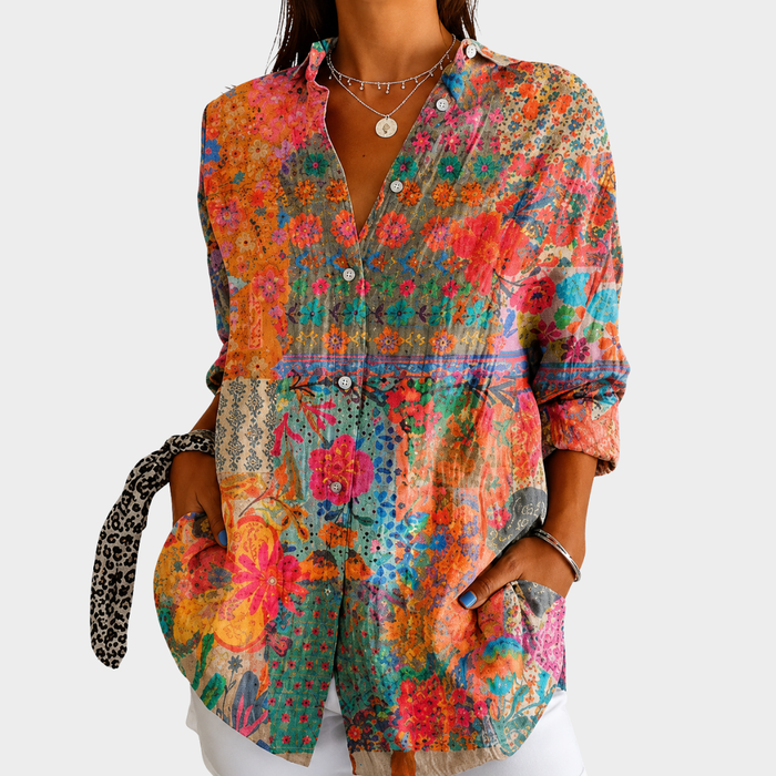 Priscille | Blouse Patchwork à Fleurs Sauvages