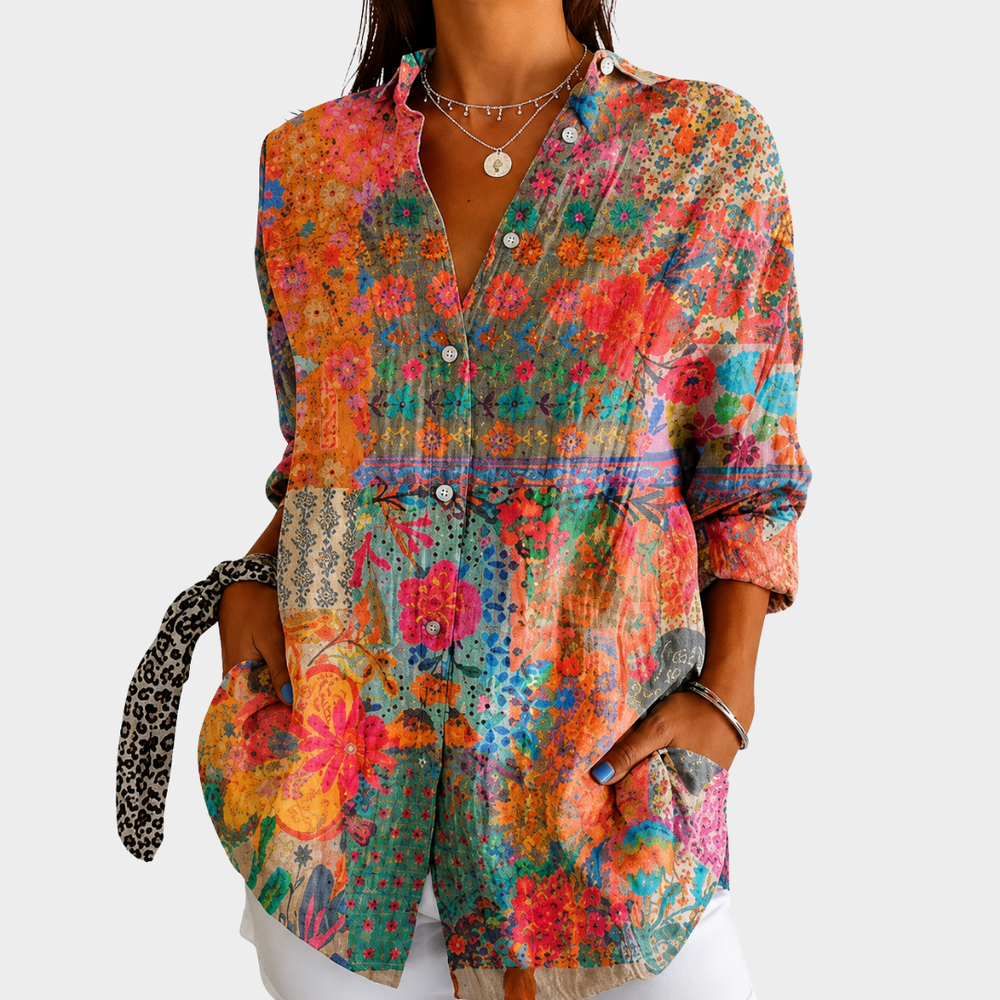 Priscille | Blouse Patchwork à Fleurs Sauvages