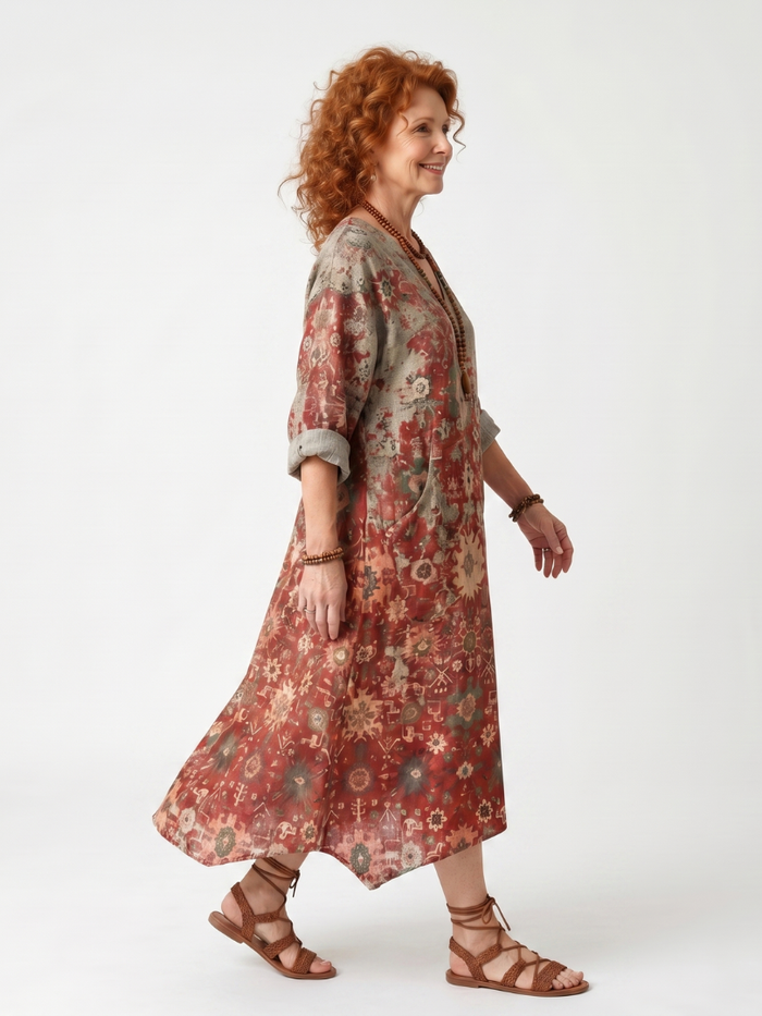 Jacqueline | Robe Midi à Motifs Mélangés