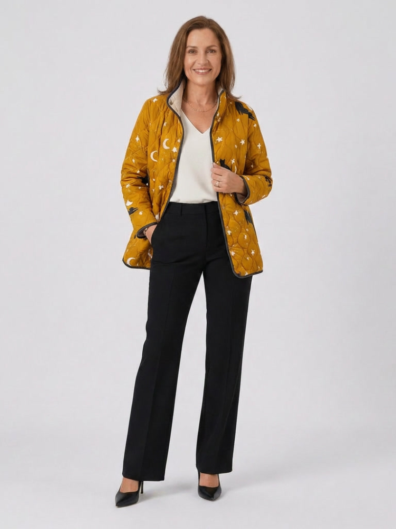 Nicole | Ochre Cats & Stars Quilted Jacket