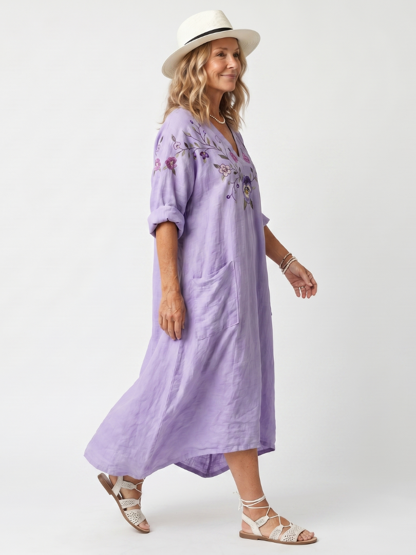 Idoine | Robe Midi Fleurie à Grandes Poches