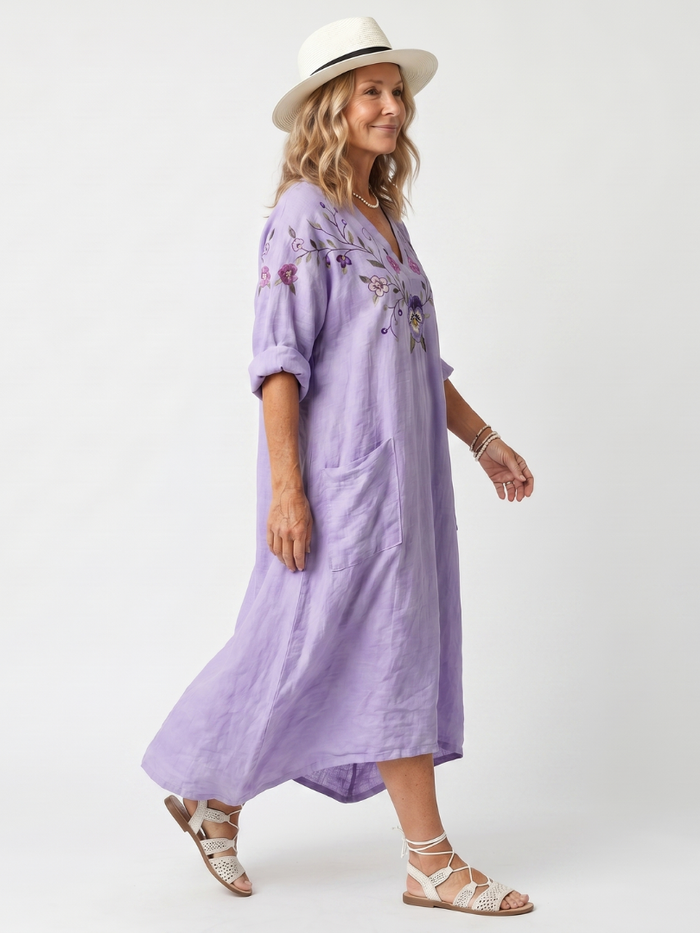 Idoine | Robe Midi Fleurie à Grandes Poches